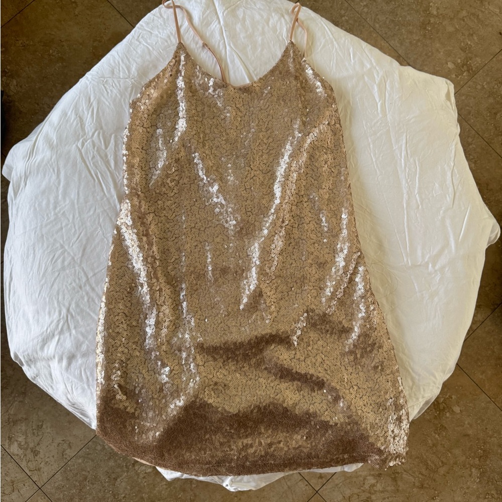 Gold Sequin Slip Dress
